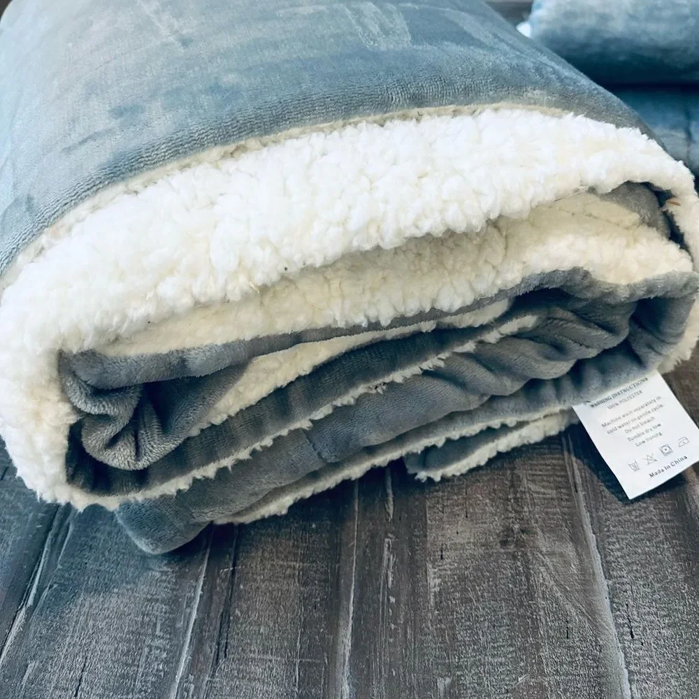 Plush Gray Velvet Sherpa Oversize Throw Blanket